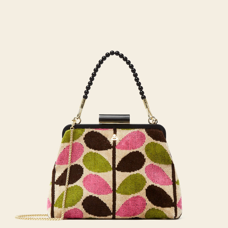 Product Image of Orla Kiely's Jenny D Velvet Crossbody Bag in Pink Multi Stem