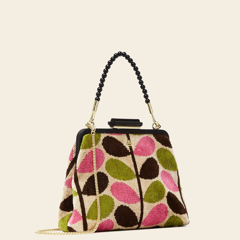 Product Image of Orla Kiely's Jenny D Velvet Crossbody Bag in Pink Multi Stem