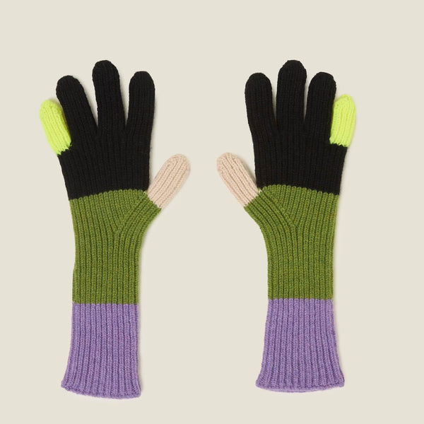 Colour Block Gloves - Neon Yellow