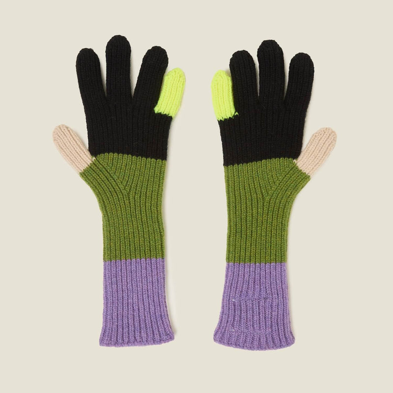 Colour Block Gloves - Neon Yellow