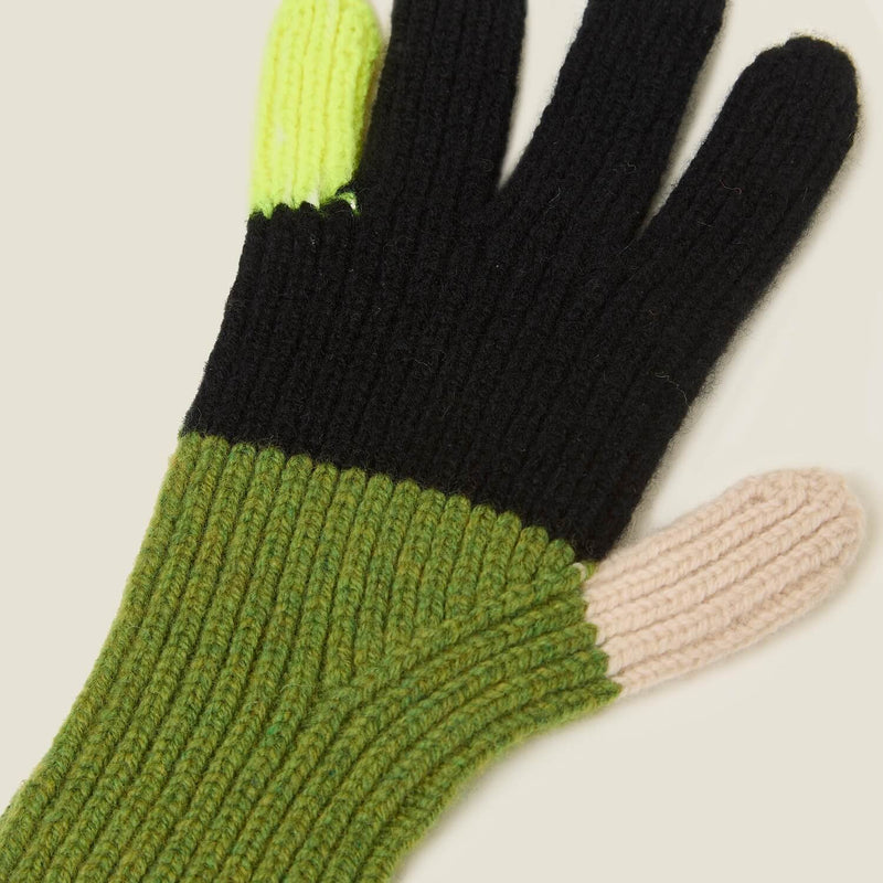 Colour Block Gloves - Neon Yellow