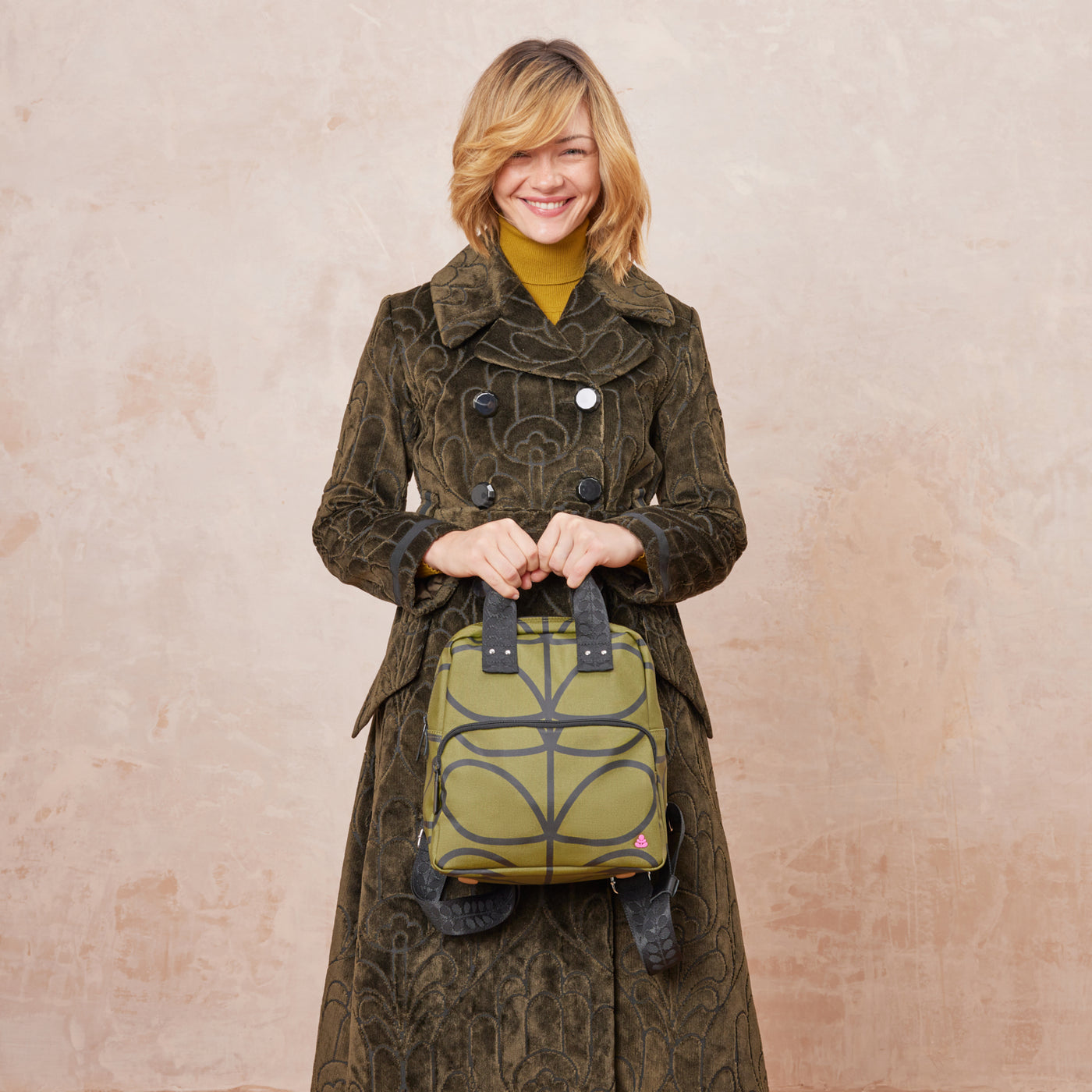 Mini Lotta Backpack Women Giant Linear Stem Olive Green Orla Kiely