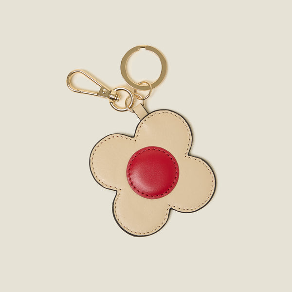 Spot Flower Leather Key Ring Cream Red Orla Kiely