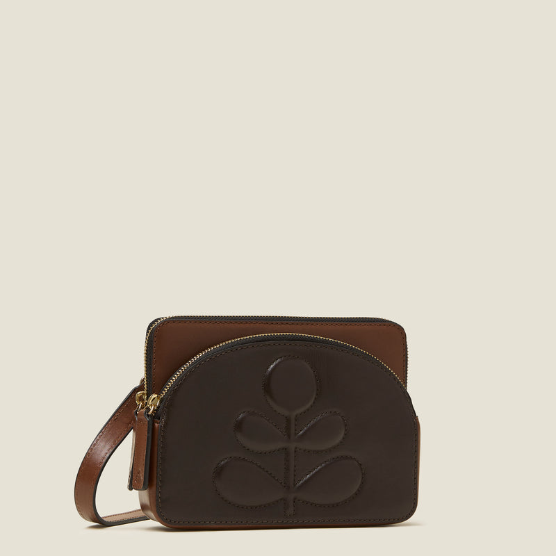 Portia East Crossbody - Embossed Stem Walnut