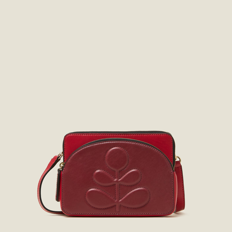 Portia East Crossbody - Embossed Stem Dark Red