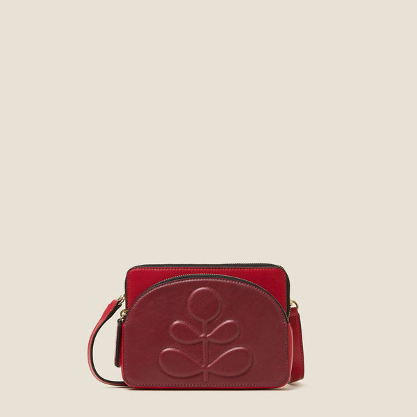 Portia East Crossbody - Embossed Stem Dark Red