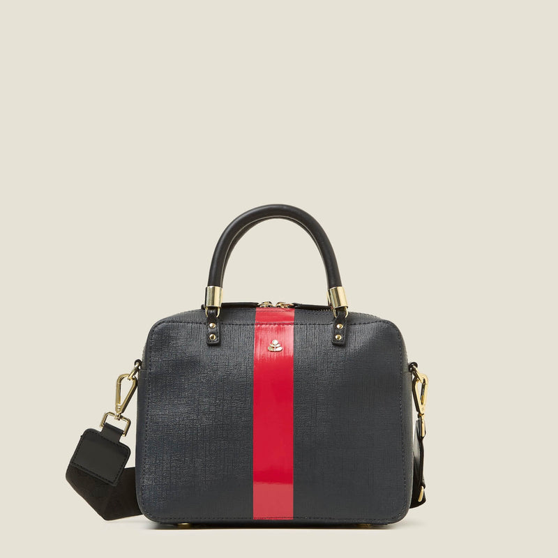 Block Medium Handbag - Shiny Stripe Navy Red