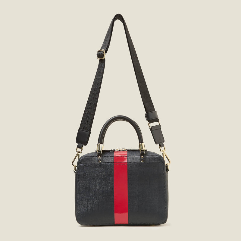 Block Medium Handbag - Shiny Stripe Navy Red