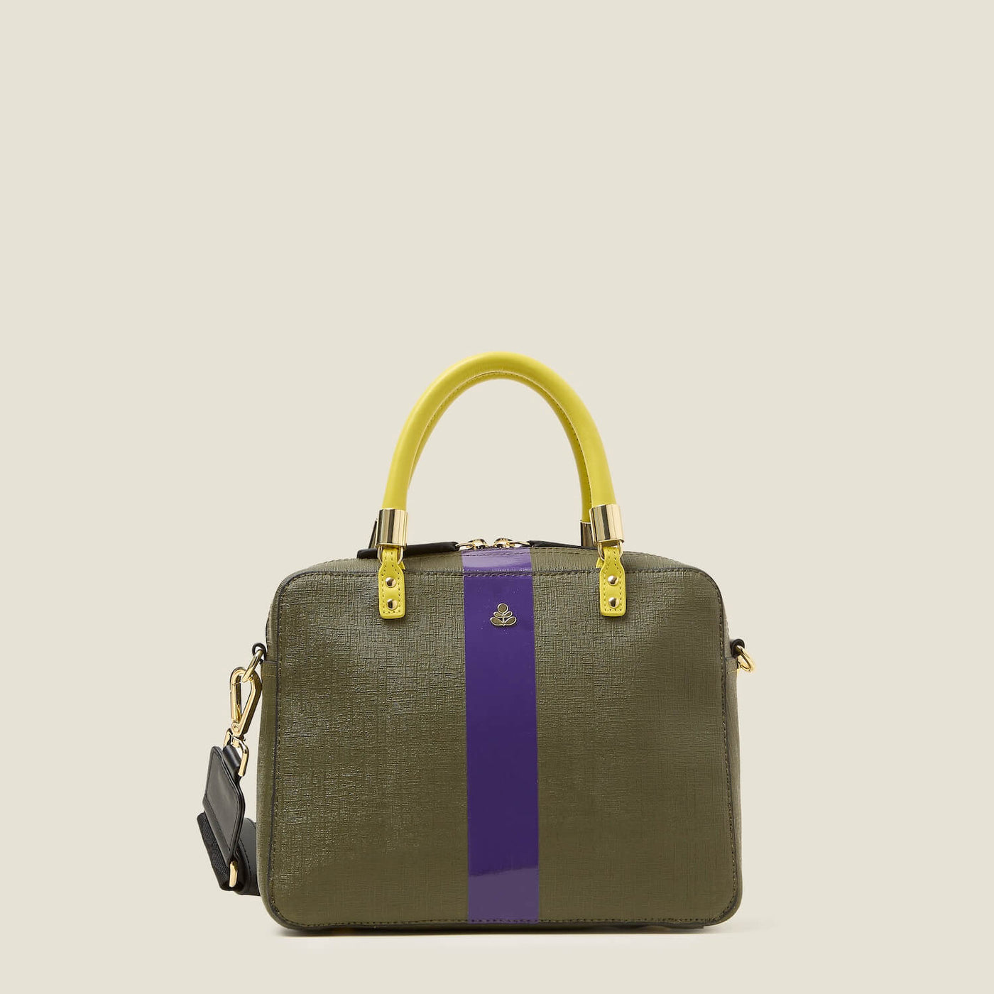 Block Medium Handbag Shiny Stripe Spruce Purple