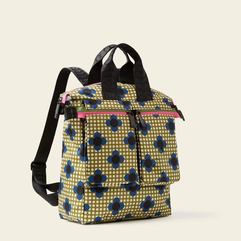 Axis Medium Backpack in Flower Polka Dot Olive by Orla Kiely