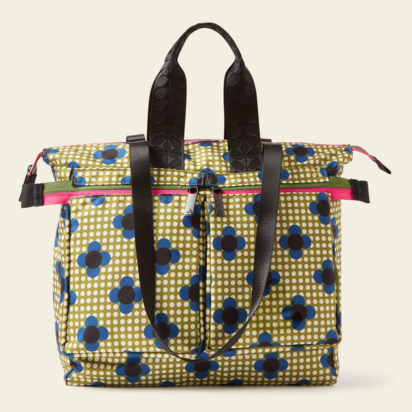 Axis Tote Bag in Lattice Flower Polka Dot Olive pattern by Orla Kiely