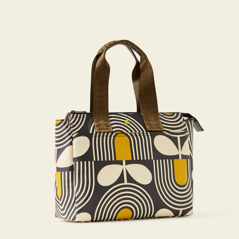 Watson Handbag in Giant Striped Tulip Noir pattern by Orla Kiely