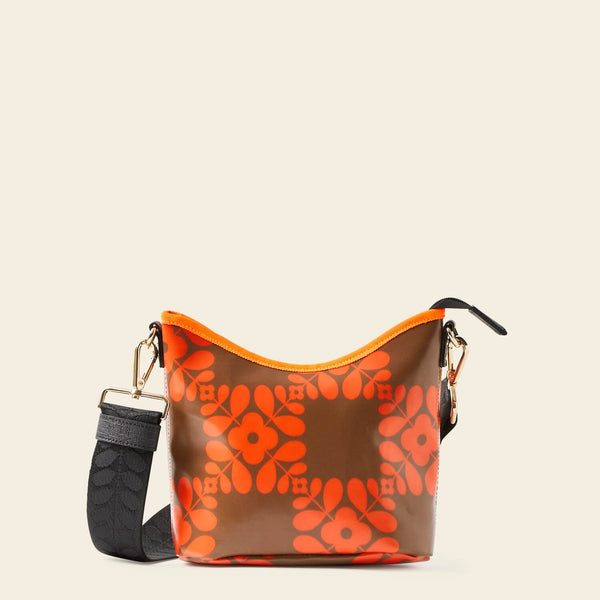 Carrymin Crossbody Bag in Lattice Flower Tile Conker pattern by Orla Kiely