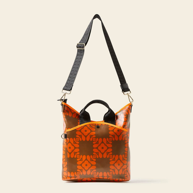 Carry Grab Bucket Bag in Lattice Flower Tile Conker pattern by Orla Kiely