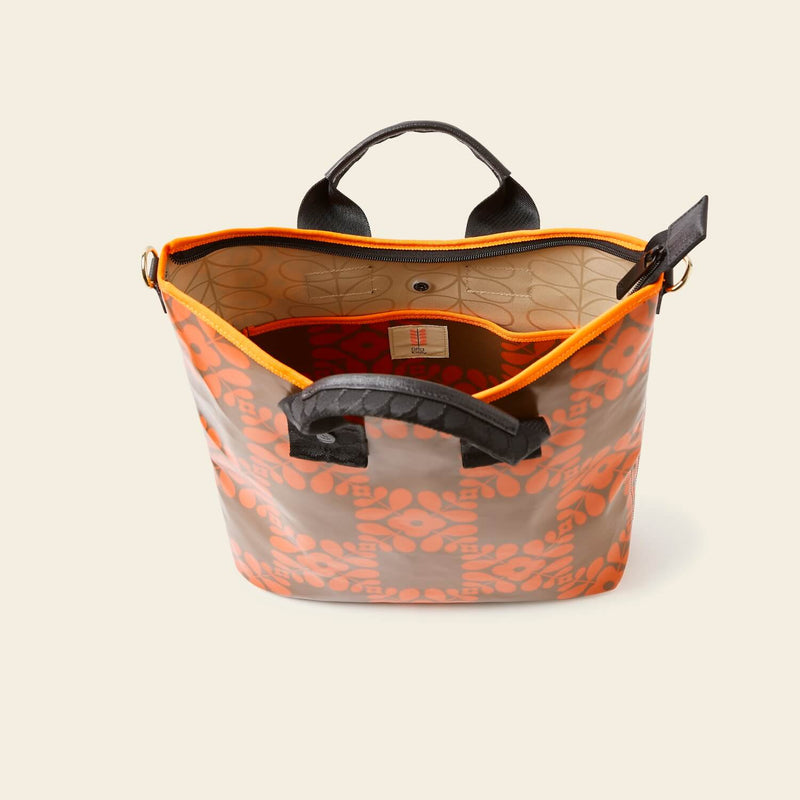 Carry Grab Bucket Bag - Lattice Flower Tile Conker
