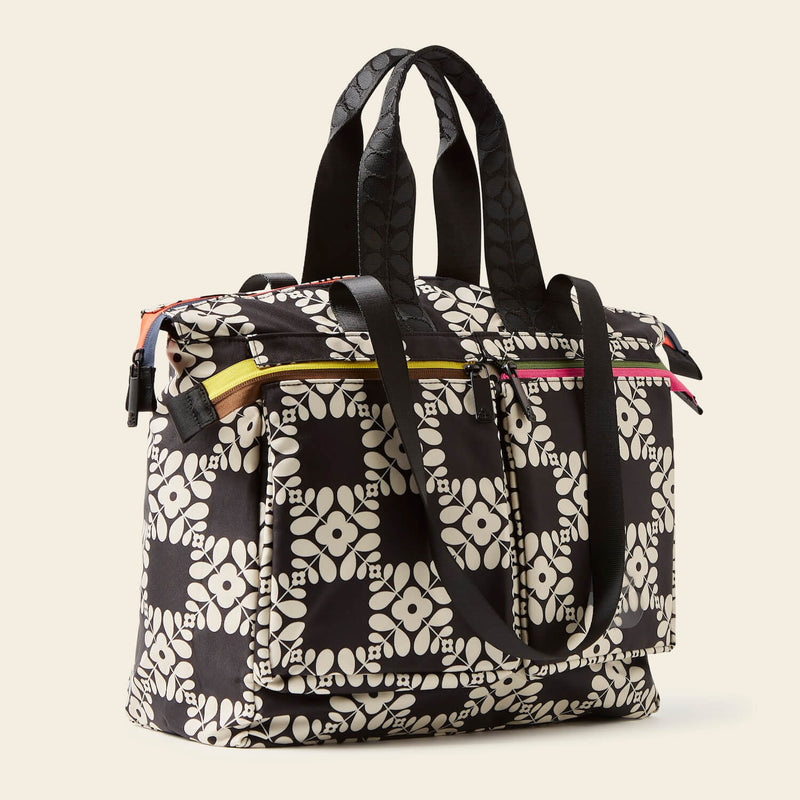 Axis Tote Bag in Lattice Flower Tile Onyx by Orla Kiely