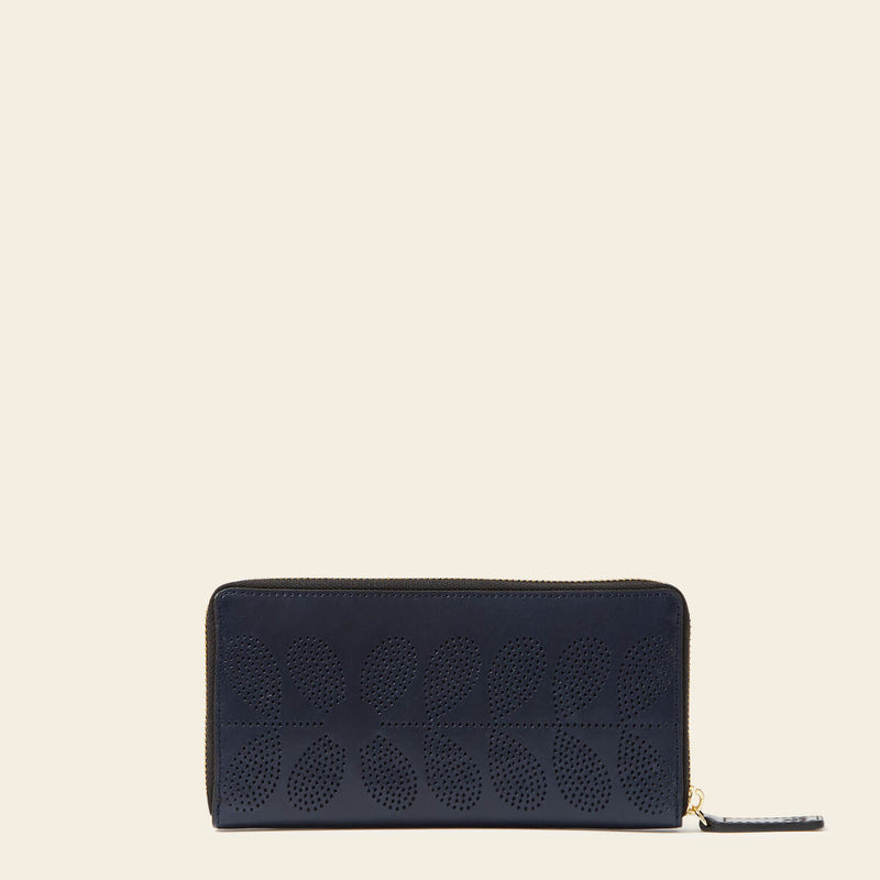 Forget Me Not Wallet in Navy Punched Flower pattern by Orla Kiely