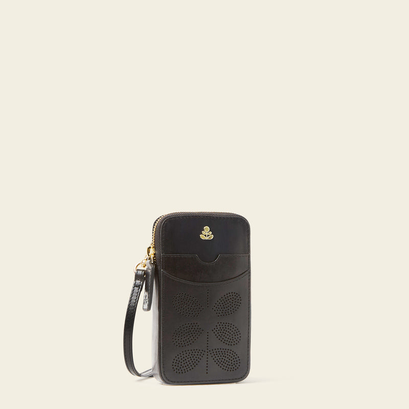 Ariel Phone Case in Black Punched Flower pattern by Orla Kiely
