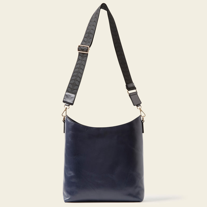 Carrymax Bucket Bag in Navy Puzzle Flower pattern by Orla Kiely