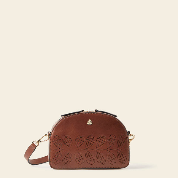Babaluna Crossbody Bag in Tan Punched Flower pattern by Orla Kiely