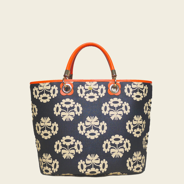 Smile Tote Bag in Posey Power Midnight pattern by Orla Kiely