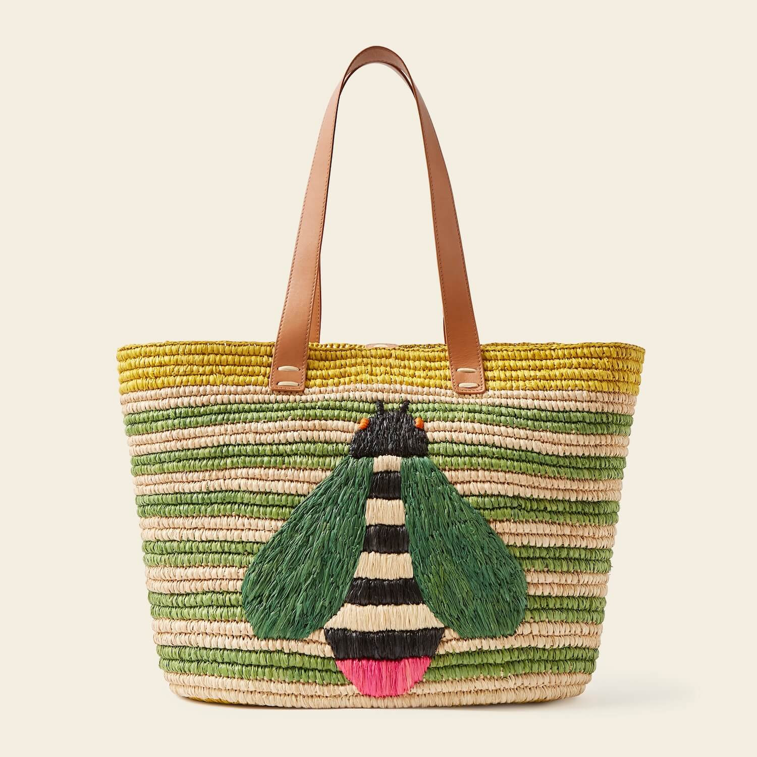 Monday Raffia Basket Bag Women's - Bug Green Stripe | Orla Kiely