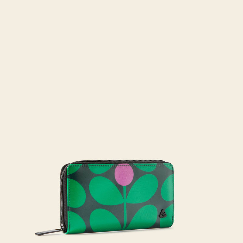 Forget Me Not Wallet in Sixties Stem Emerald pattern by Orla Kiely