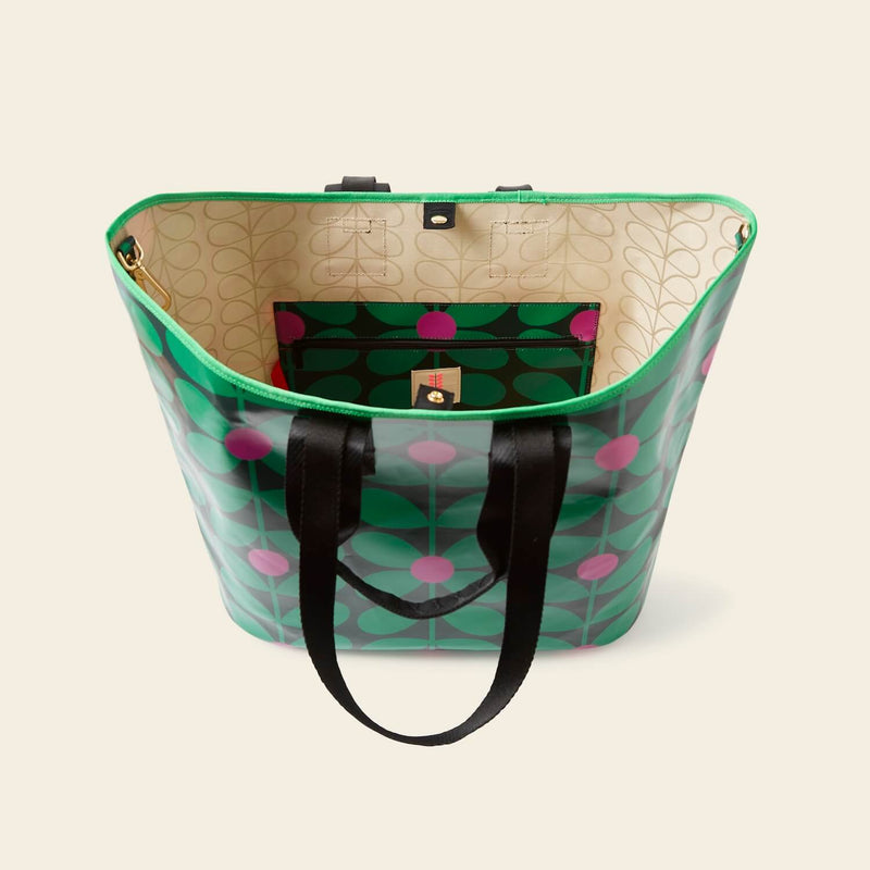 Carryall Large Tote Bag in Sixties Stem Emerald pattern by Orla Kiely