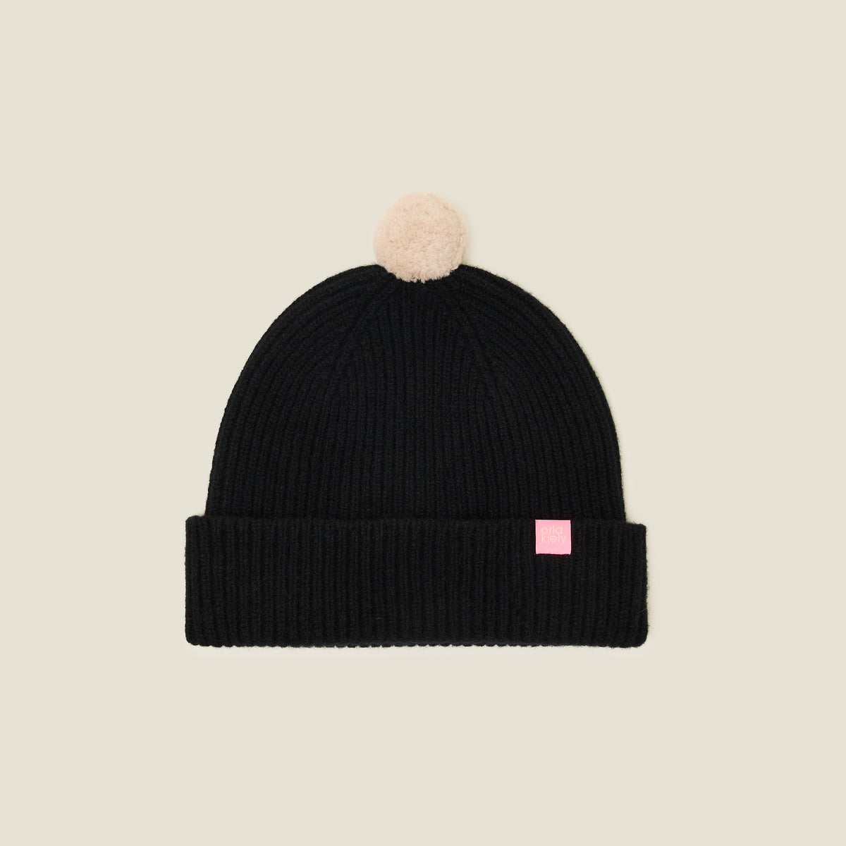 Contrast Pom Wool Beanie Cream