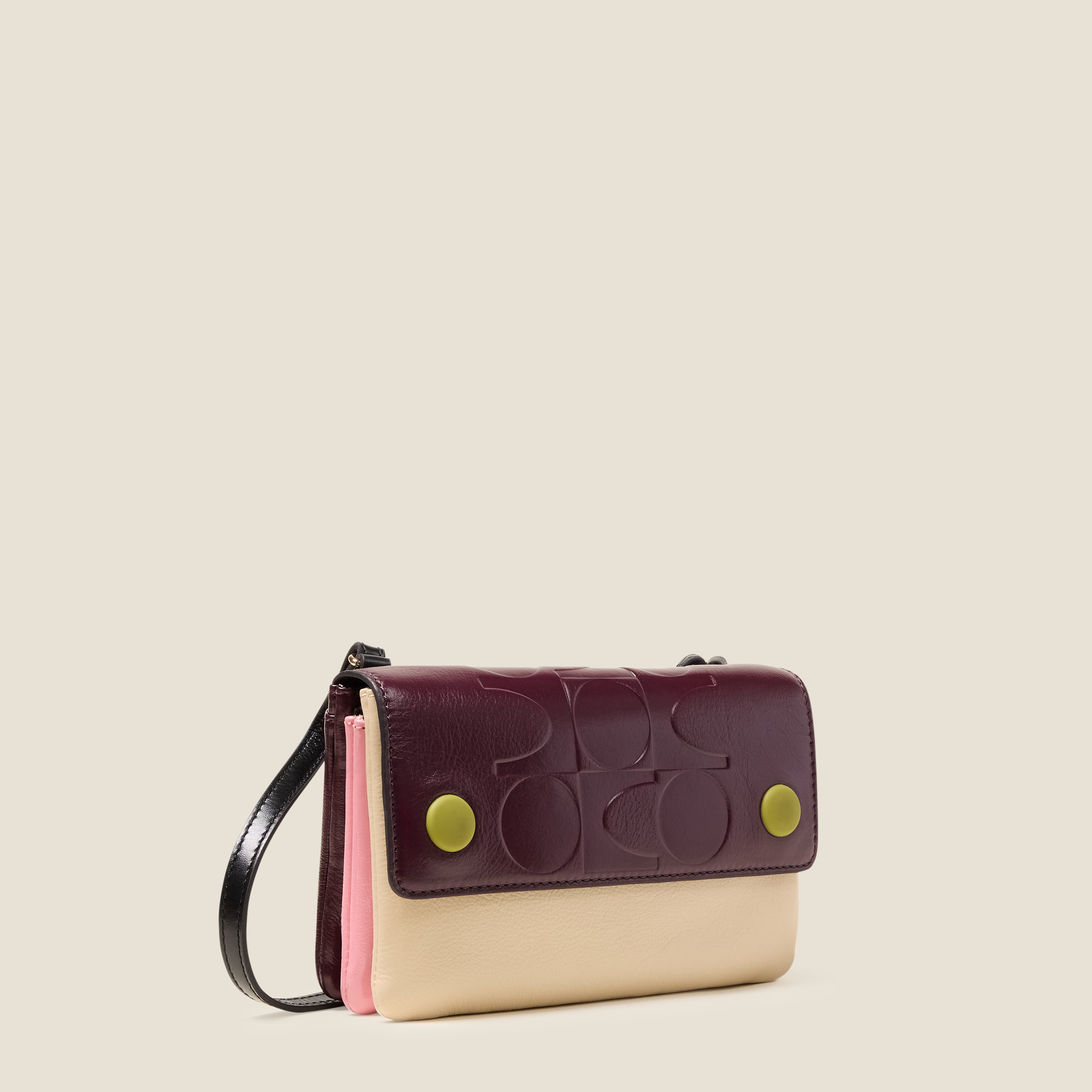 Flap Folio Leather Crossbody Bag - OK Colourblock Burgundy