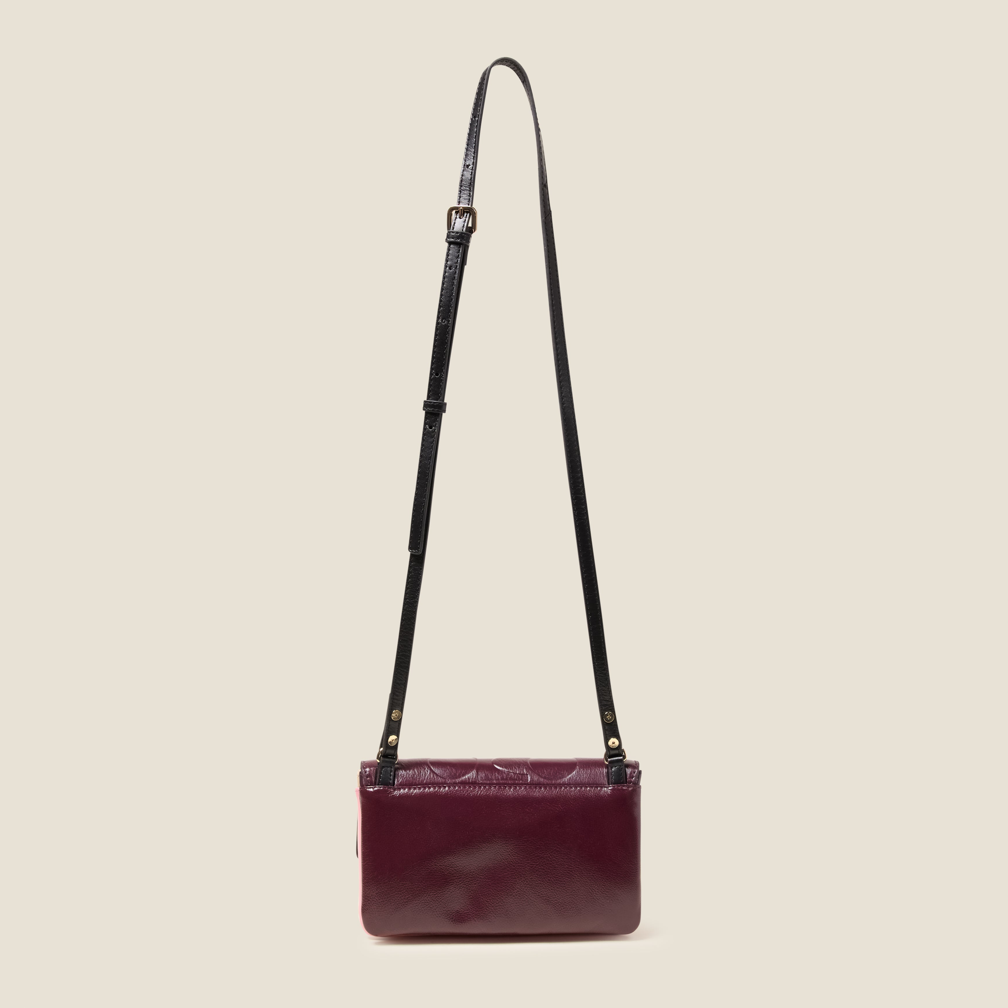 Flap Folio Leather Crossbody Bag - OK Colourblock Burgundy