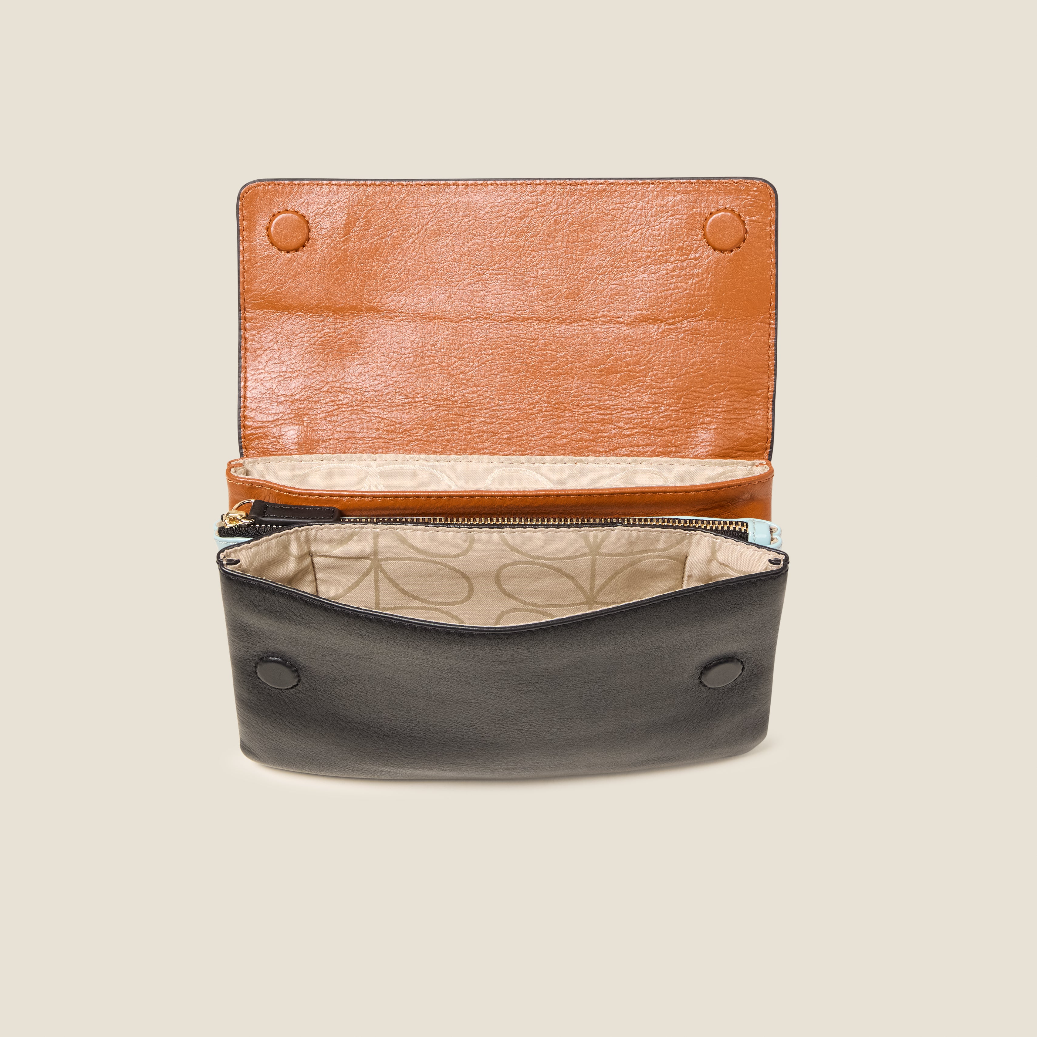 Flap Folio Leather Crossbody Bag - OK Colourblock Sienna