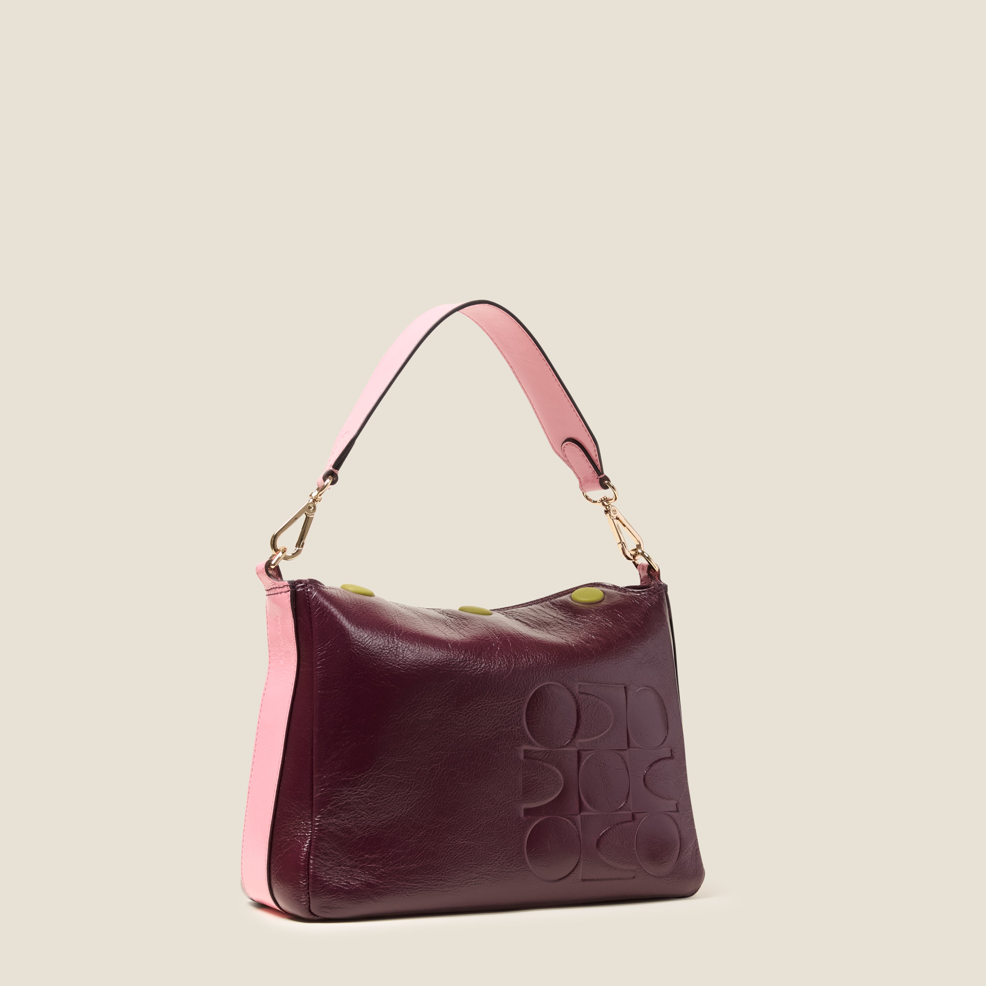 Small Softie Leather Shoulder Bag - OK Colourblock Burgundy