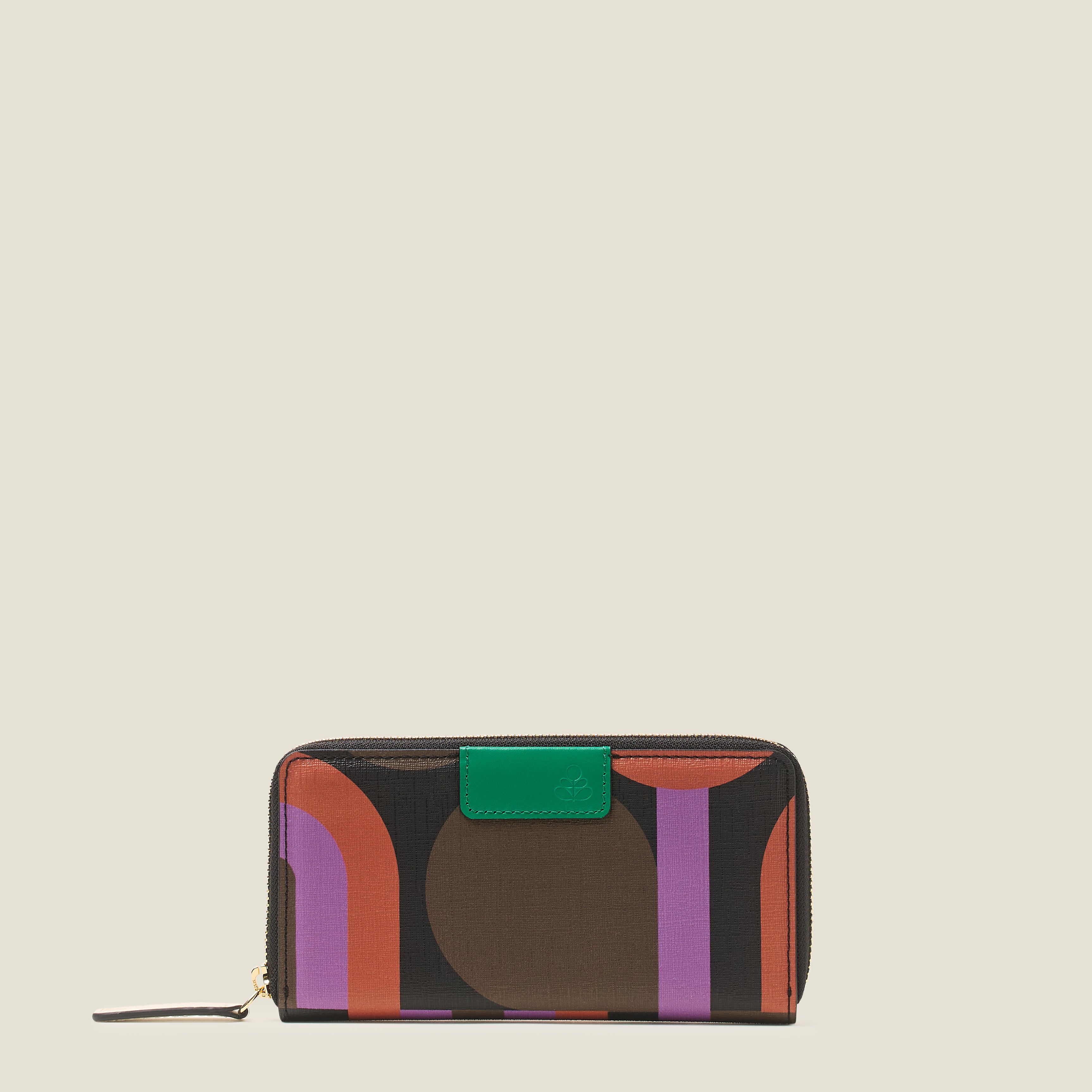 Forget Me Not Wallet in purple circle line print, a women’s wallet with 12 card slots, coin pouch and textured bark cloth finish.