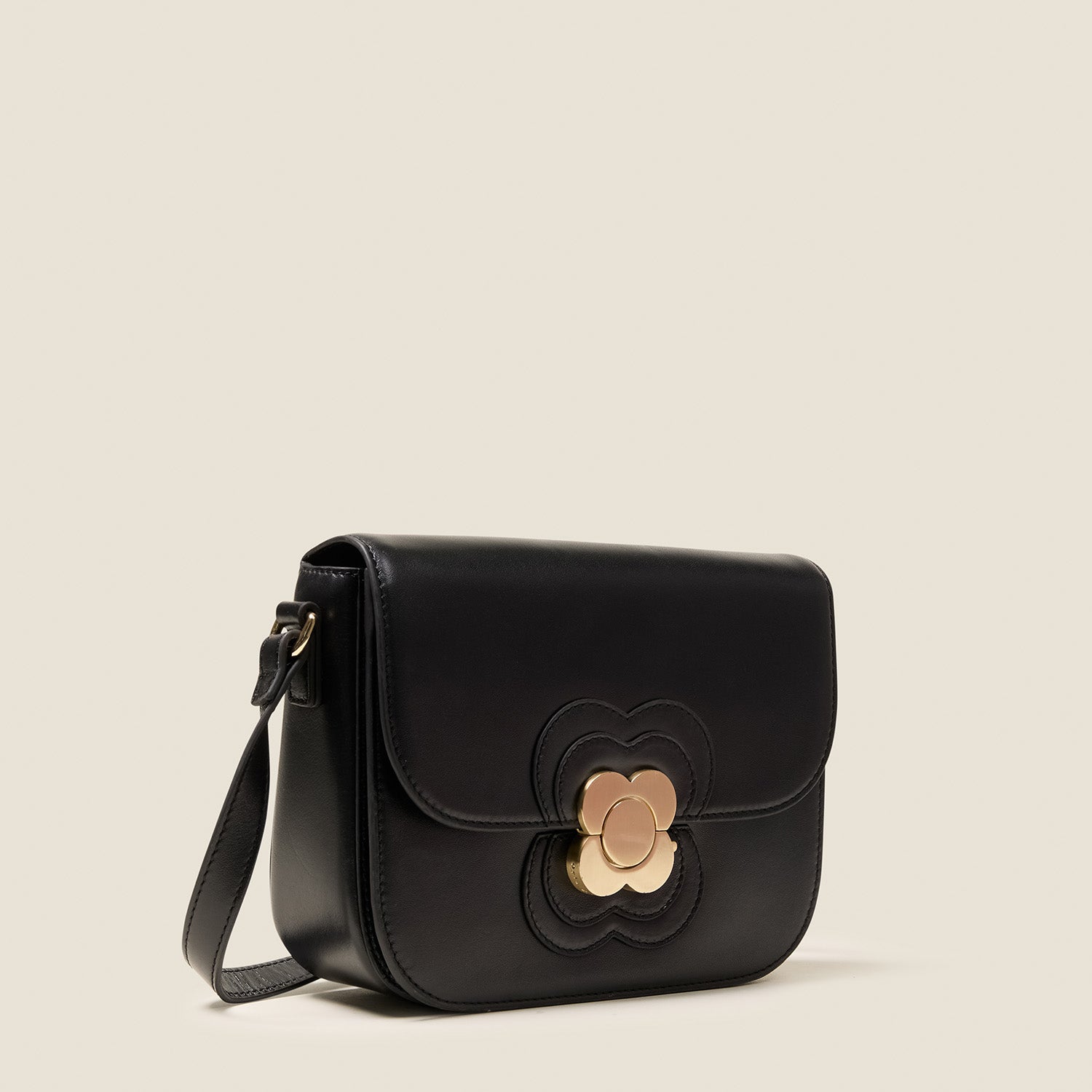 Eclipse Leather Crossbody Bag - Flower Applique Black
