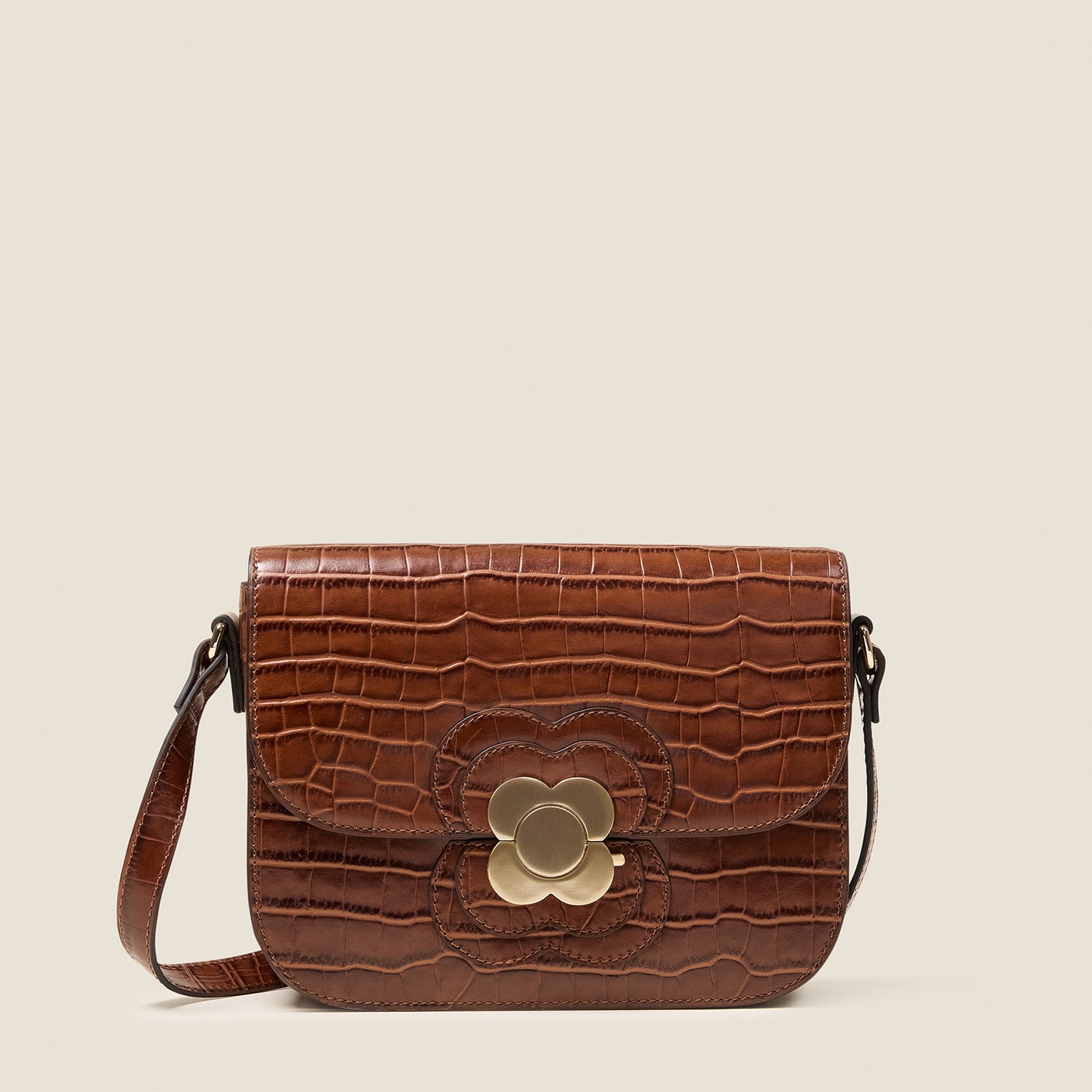 Eclipse Leather Crossbody Bag - Flower Applique Croc