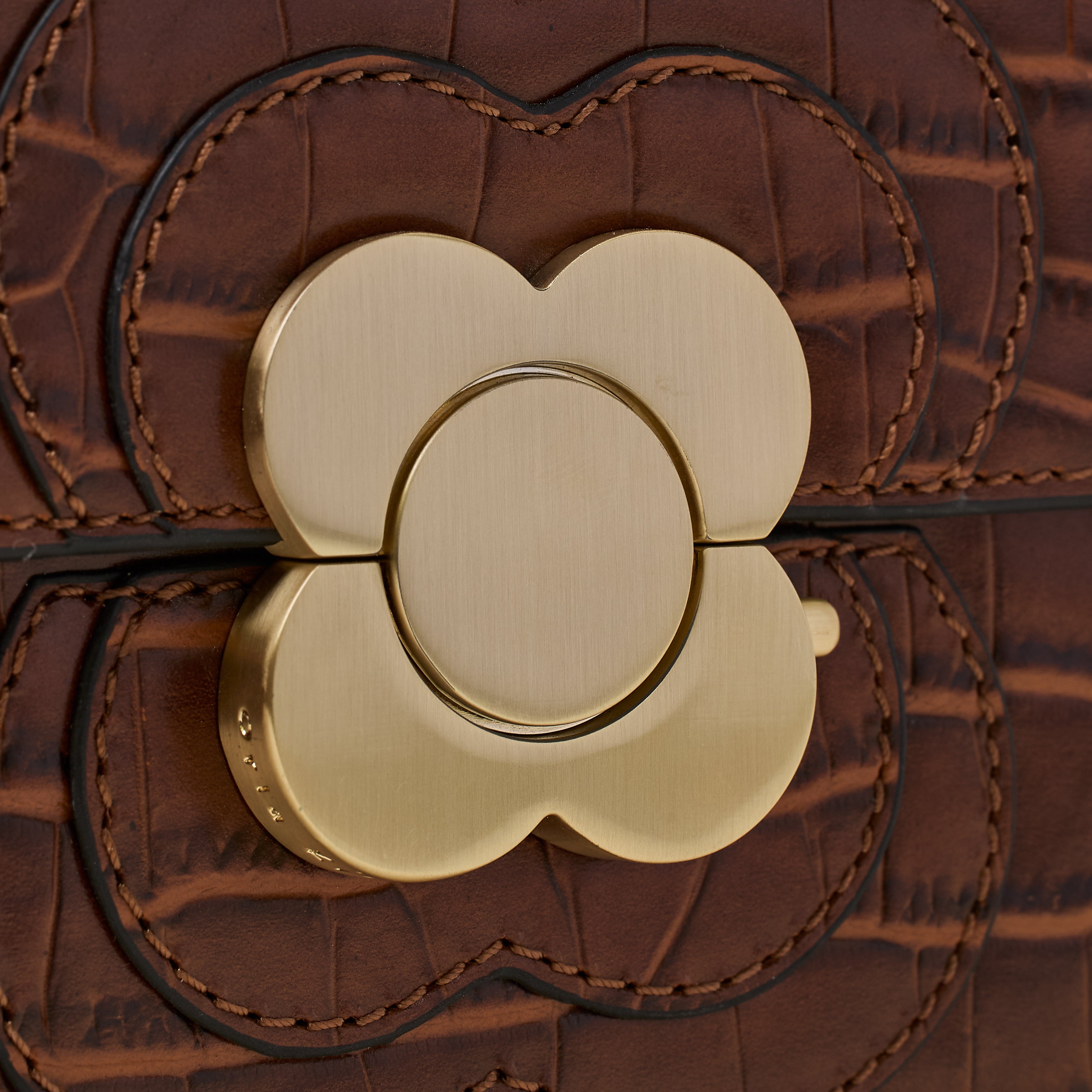 Eclipse Leather Crossbody Bag - Flower Applique Croc