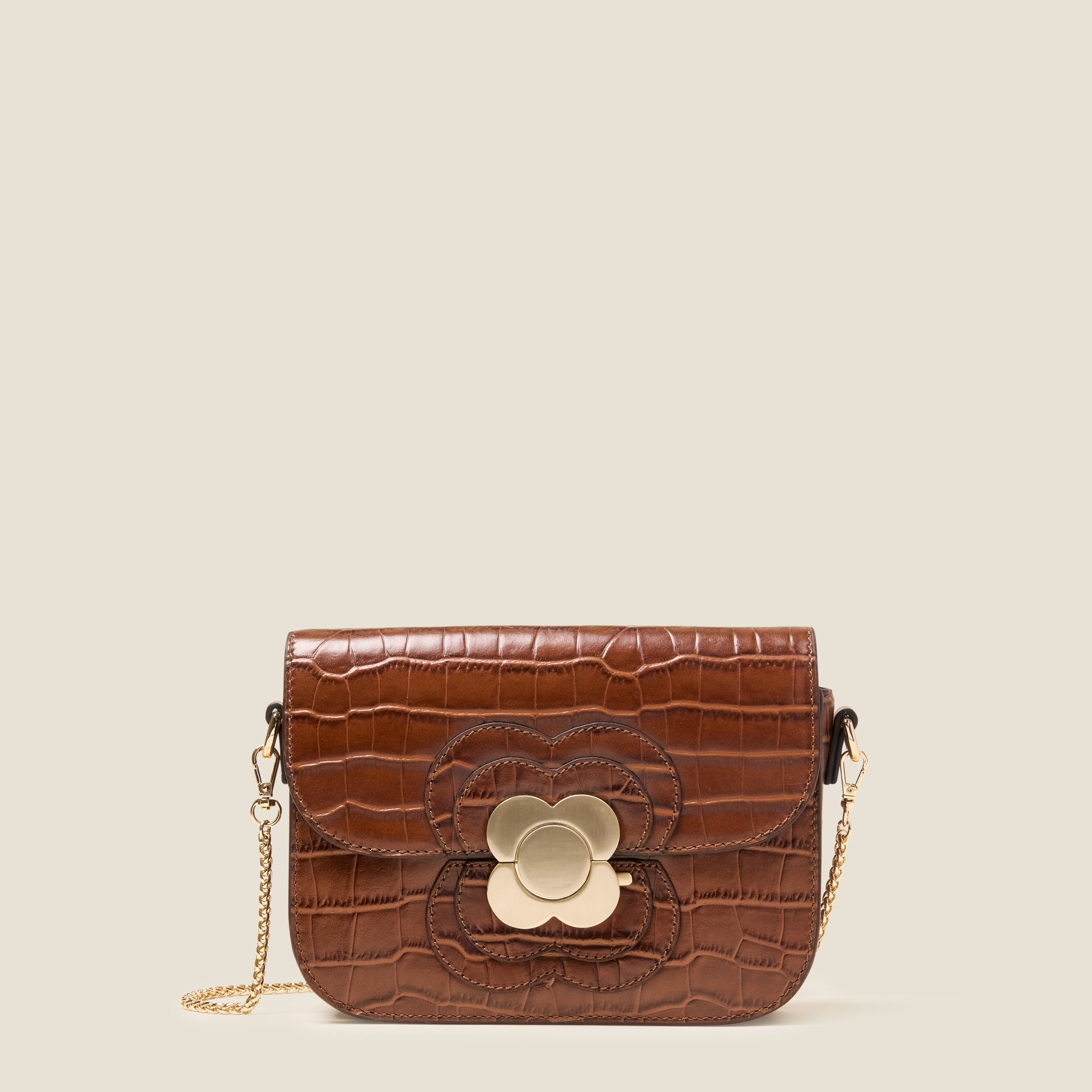 Mini Eclipse Leather Crossbody Bag Flower Applique Croc