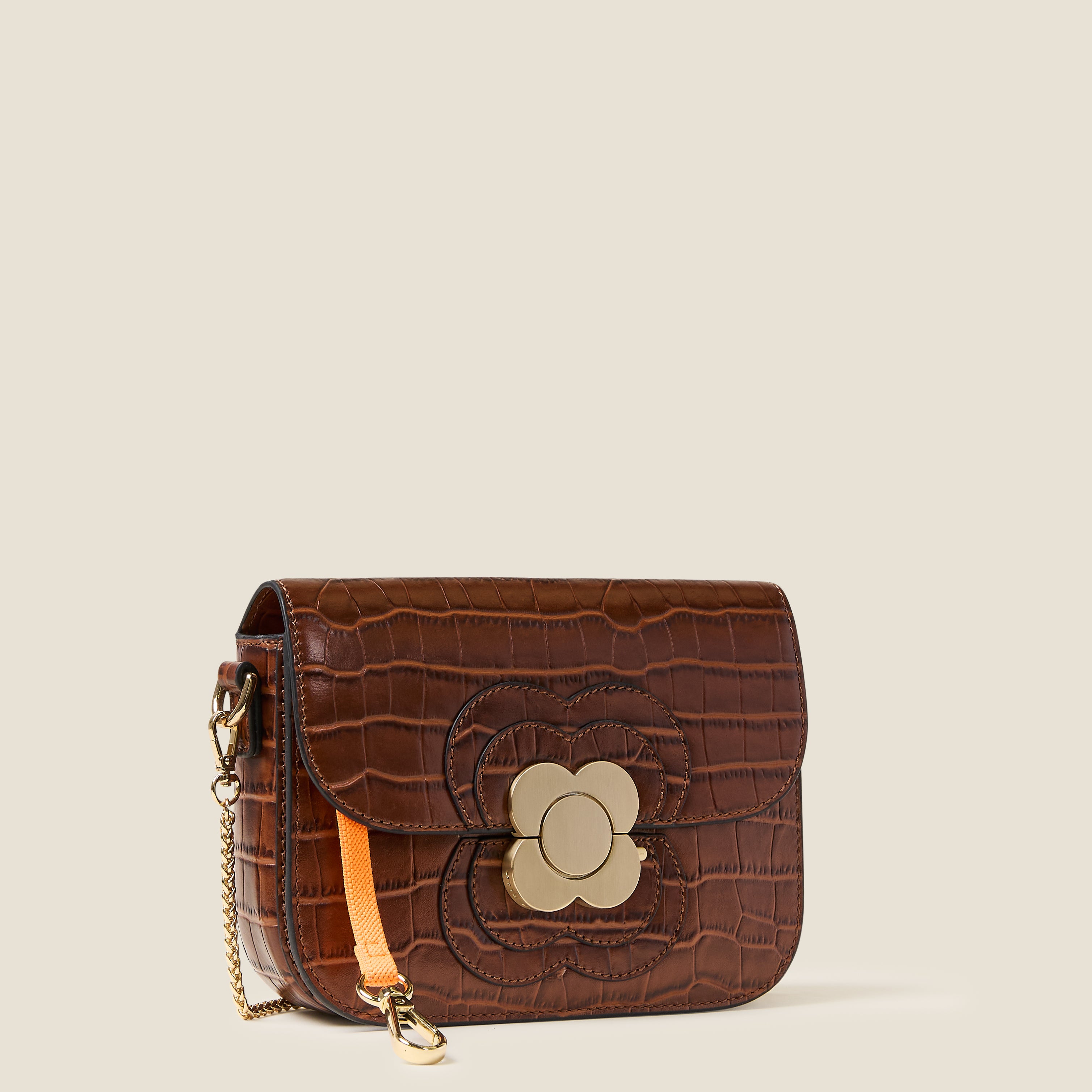 Mini Eclipse Leather Crossbody Bag - Flower Applique Croc