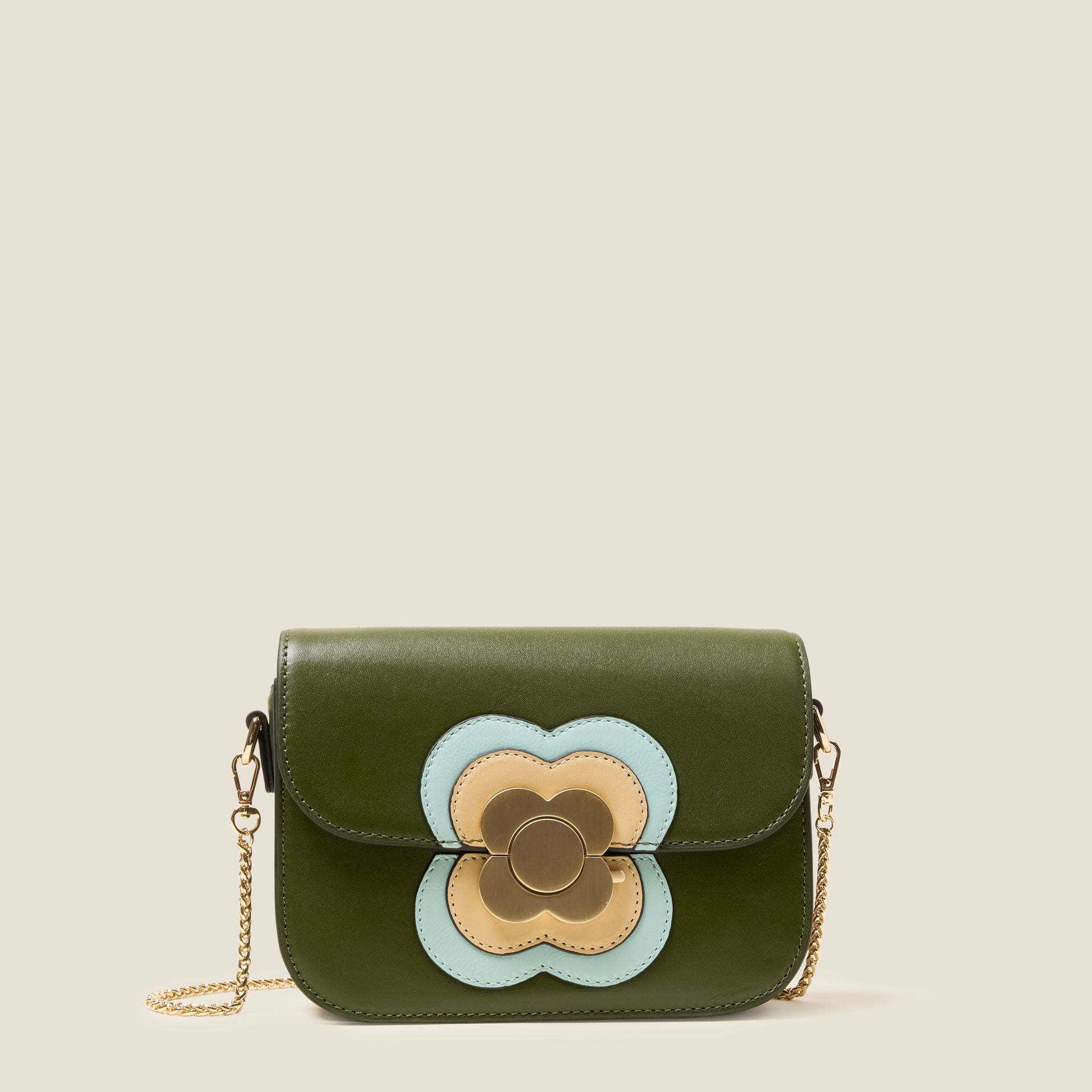 Mini Eclipse Leather Crossbody Bag Flower Applique Forest