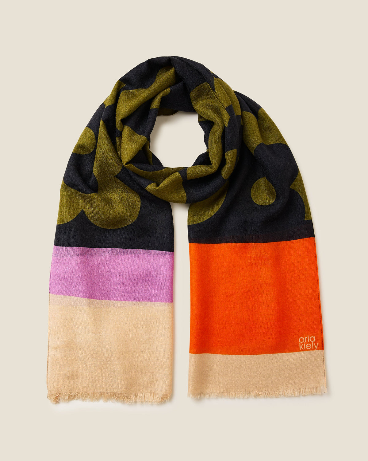 Wool Scarf - Flower Shadow Spot Navy