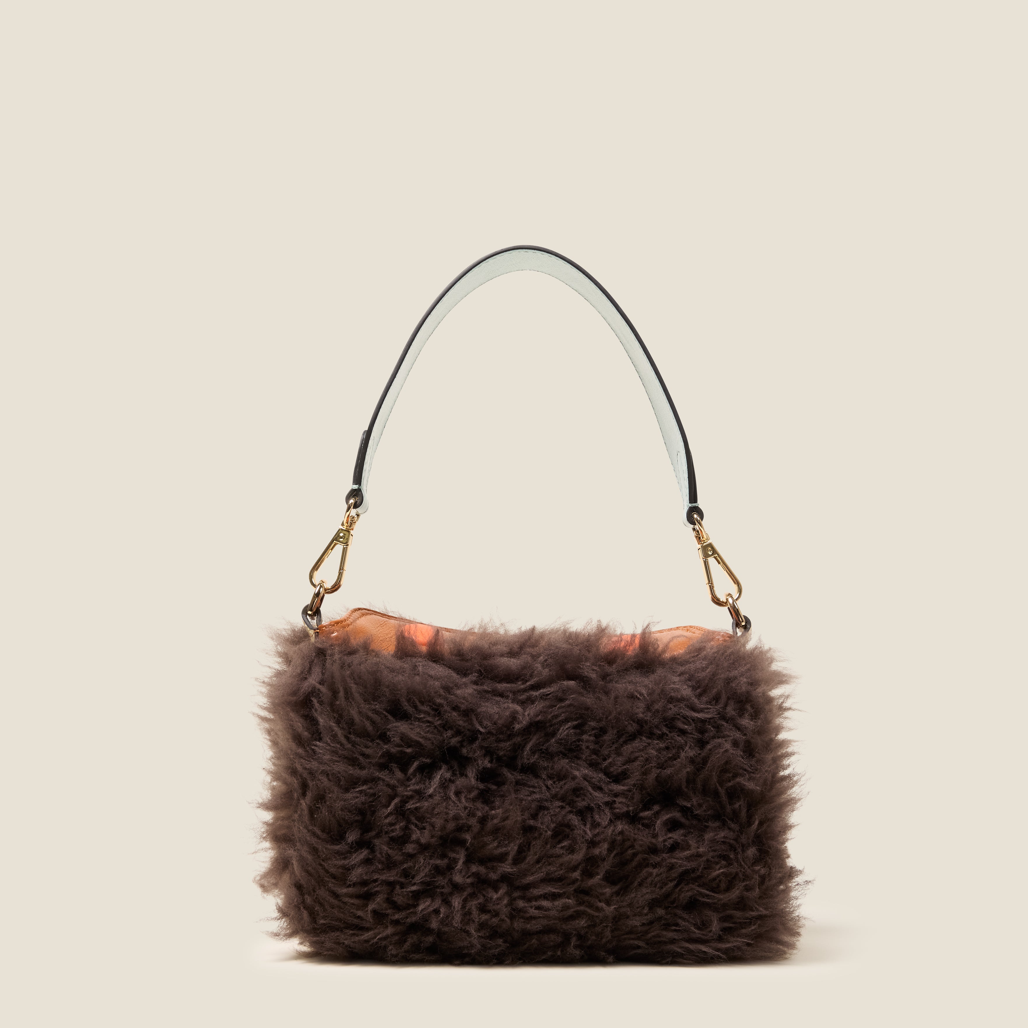 Mini Softie Leather Crossbody Bag - Sheepskin Colourblock Brown
