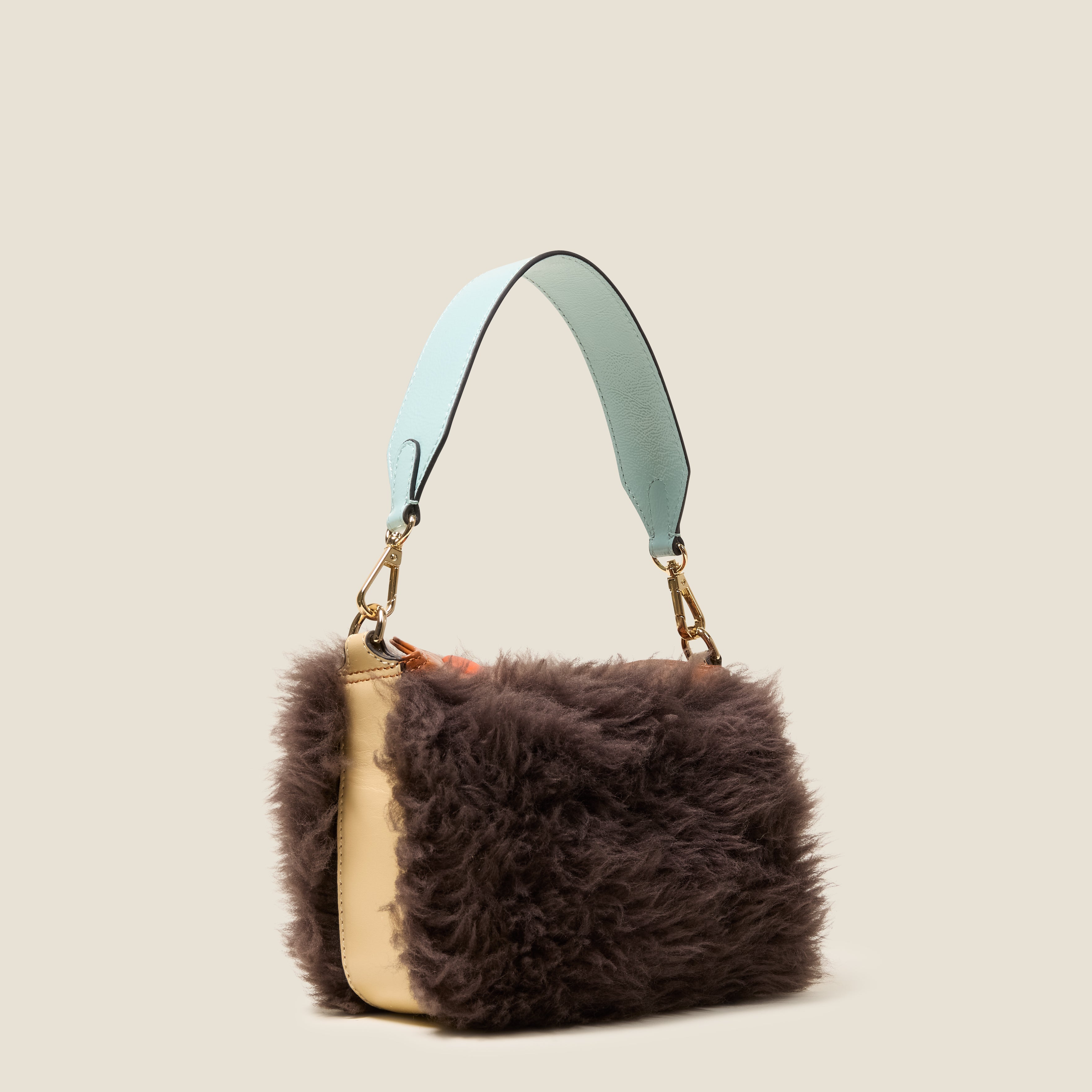 美品MC L – It Shall Be Mini Softie Leather Crossbody Bag - Sheepskin Colourblock Brown