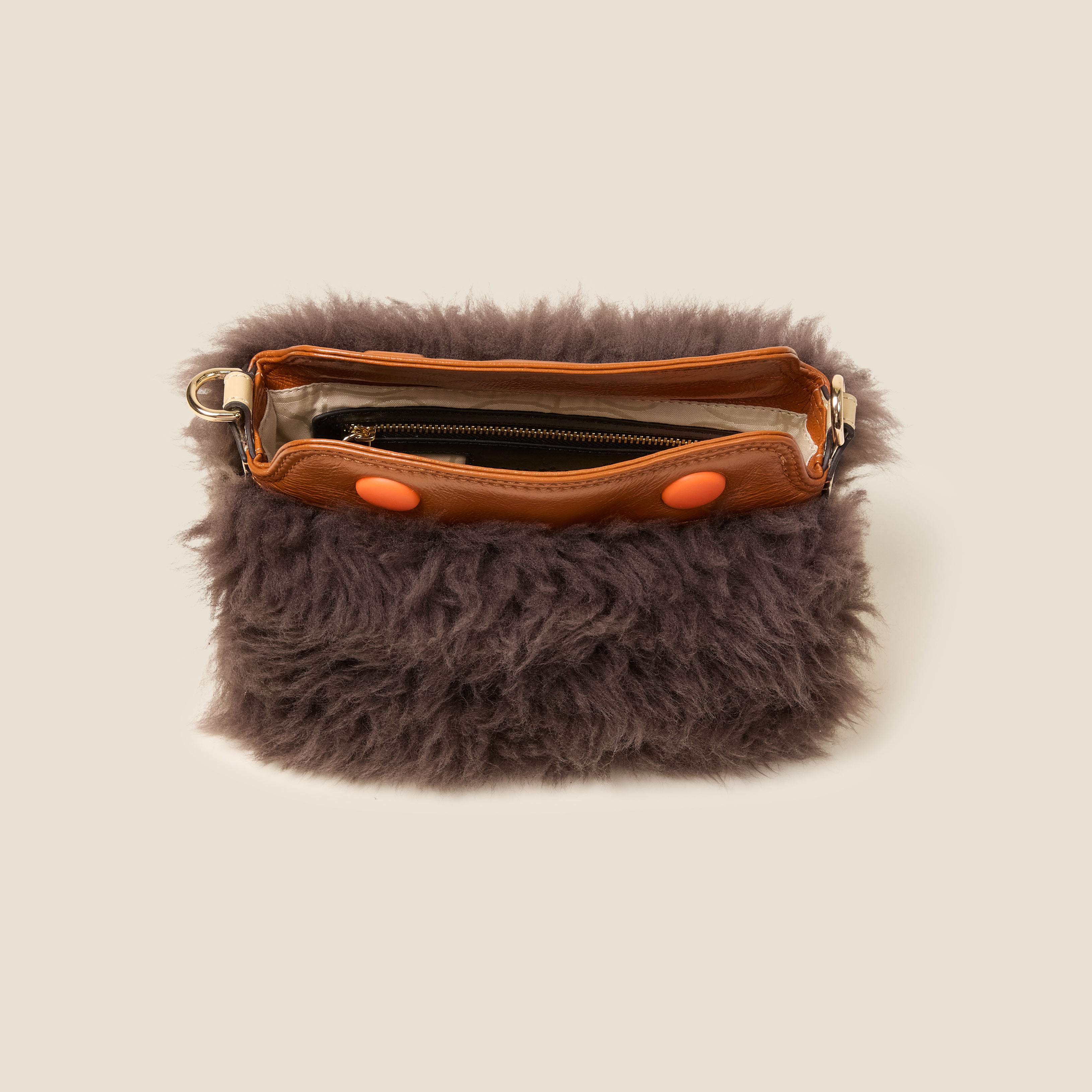 Mini Softie Leather Crossbody Bag - Sheepskin Colourblock Brown