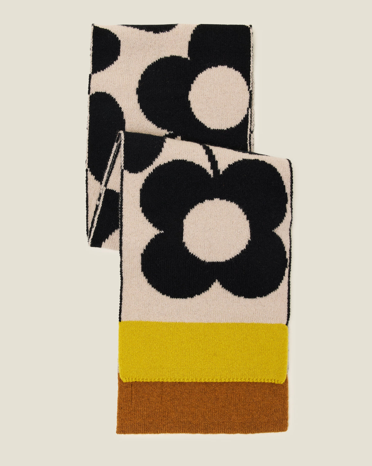 Stem Sprig Wool Scarf - Cream Black
