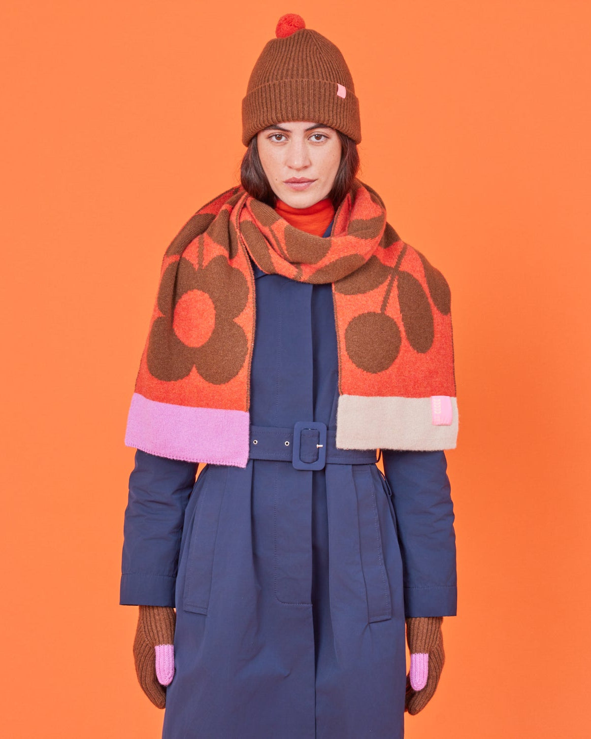 Stem Sprig Wool Scarf - Orange Sienna