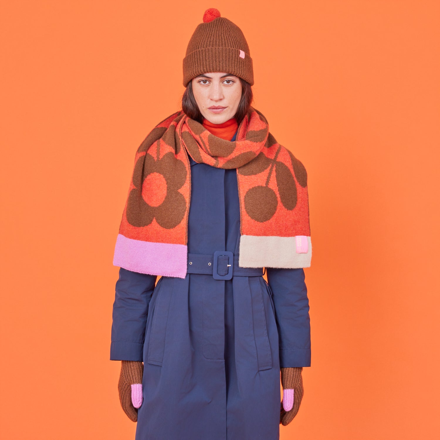 Stem Sprig Wool Scarf - Orange Sienna