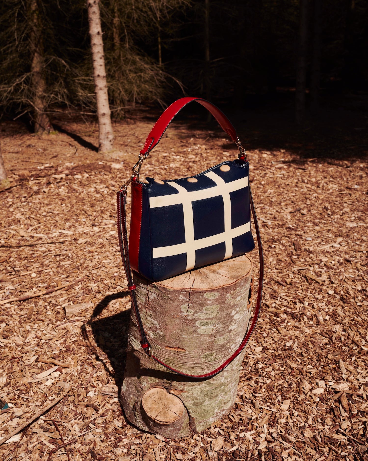Small Softie Leather Shoulder Bag - OK Grid Navy