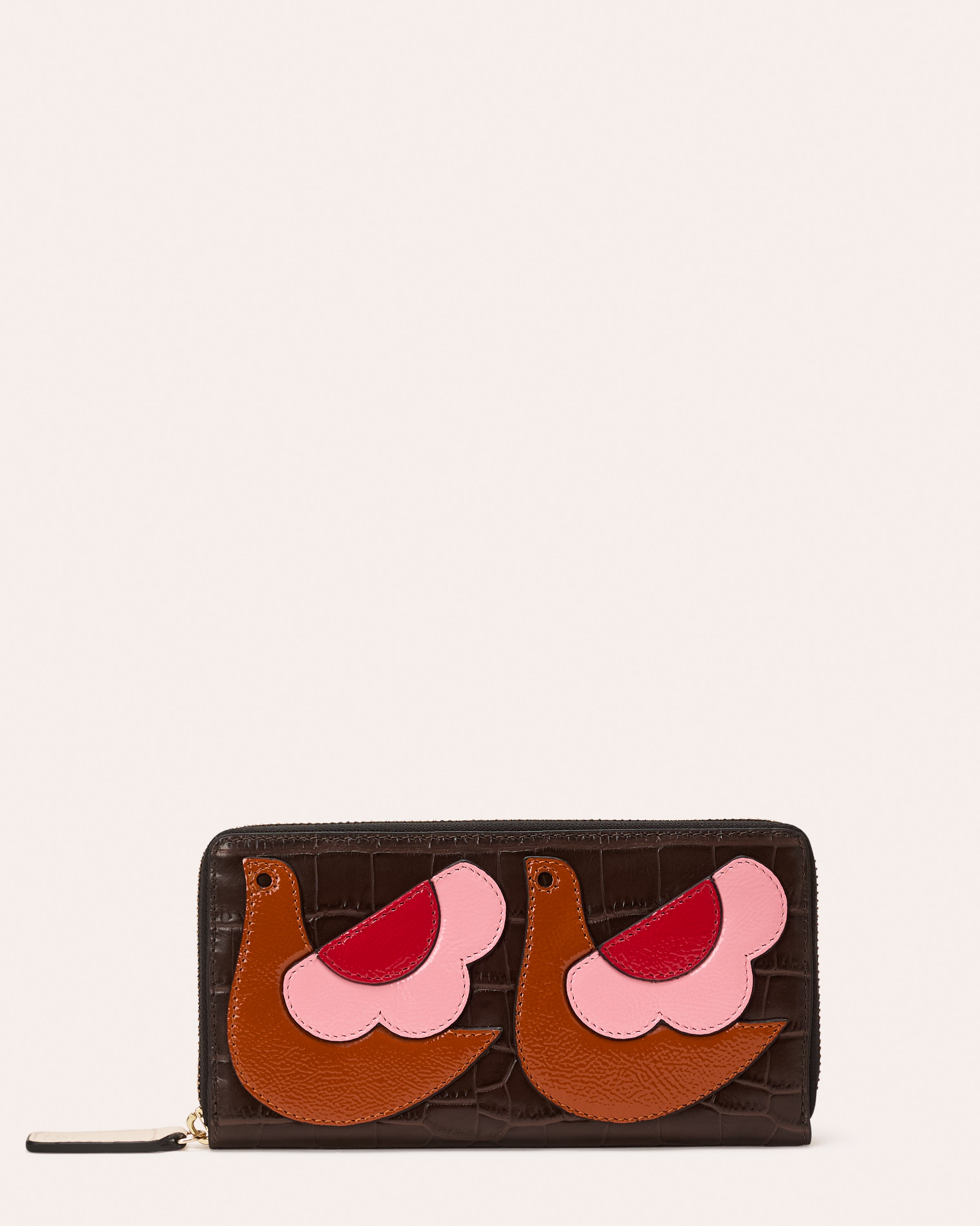 Forget Me Not Wallet - Birdie Applique Chocolate Croc