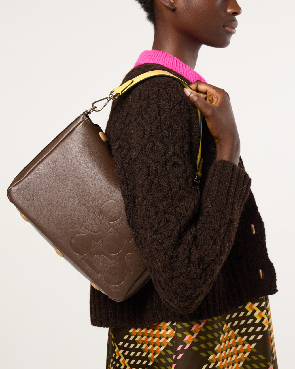 Small Softie Leather Shoulder Bag - OK Colour Block Chocolate